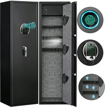 Kavey 5-6 Gun Safe, Biometric Fingerprint Long Gun Safe, Gun Storage Cabinet for Shotguns with Alarm System, Mute Funtion, Backlit Keypad & Inner Cabinet