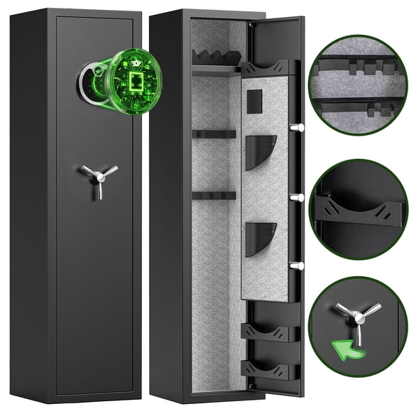 Kavey 5-6 Long Gun Safe, Quick Access Digital Gun Safe for Pistols and Shotguns, Gun Cabinet with Adjustable Support Frame, Gun Rack, Shelf and Pistol Bag