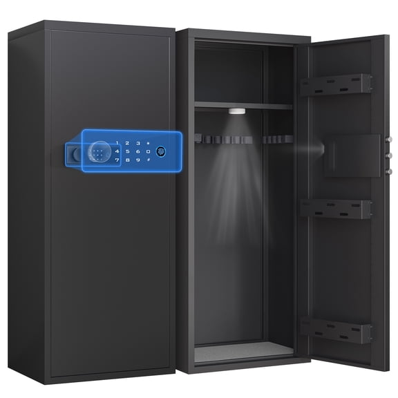 Kavey 6-8 Gun Safe for Shotguns, Large Unassembled Gun Safe for Shotguns with Dual Alarm and Mute Mode, Long Gun Cabinet for Guns with Touchscreen Pad, Removable Shelves