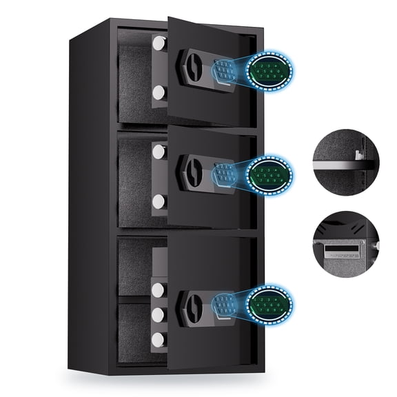 Kavey 7.5 Cub Large Home Safe, 3-Door Digital Safe Box with Dual Alarm System & Mute Mode, Security Safe with Adjustable Shelf, LED Lights for Business