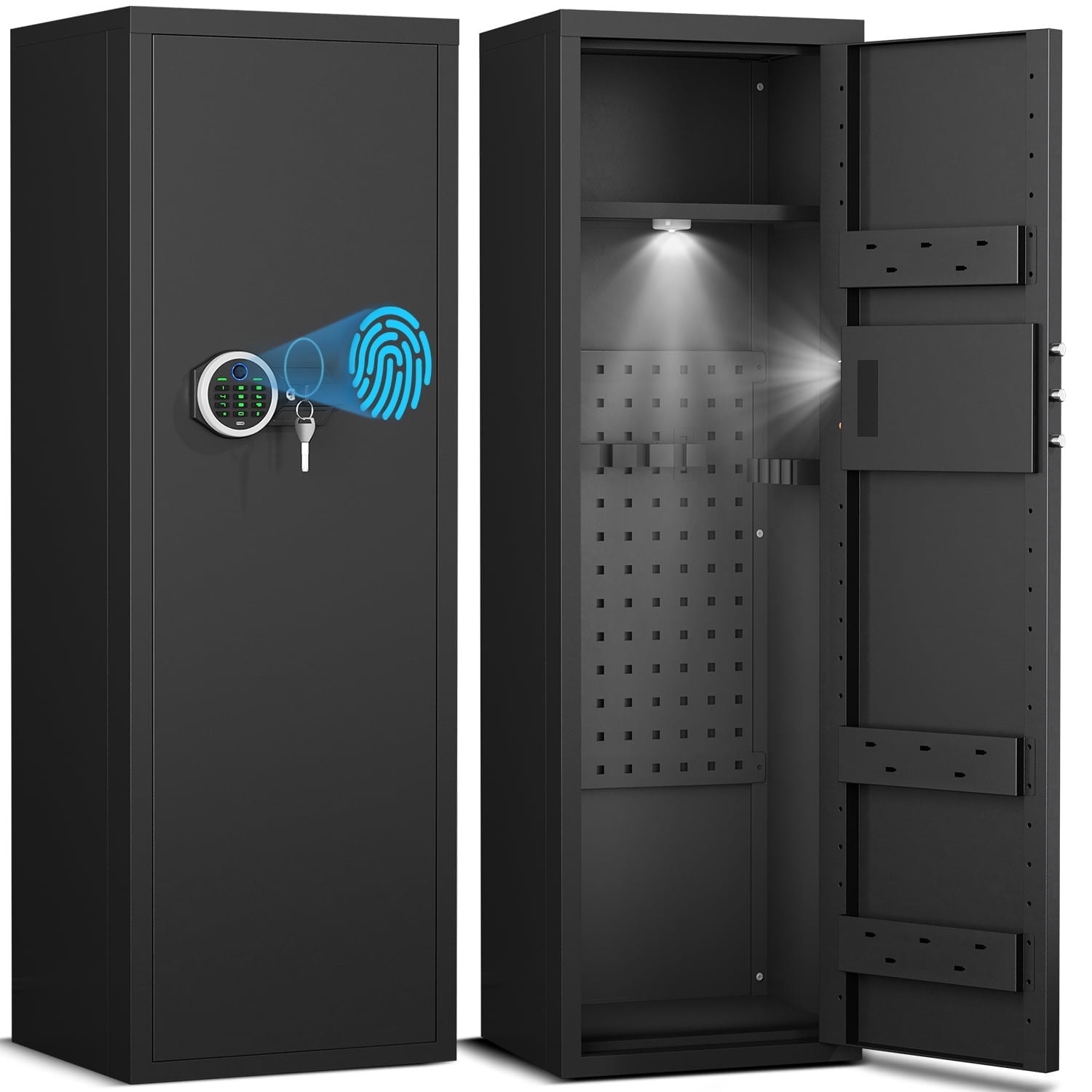 Kavey 7-8 Gun Safe for Shotguns, Large Unassembled Fingerprint Gun Safe for Shotguns and Pistols with Dual Alarm and Mute Mode, Long Gun Safe with Touchscreen Pad, Removable Shelve