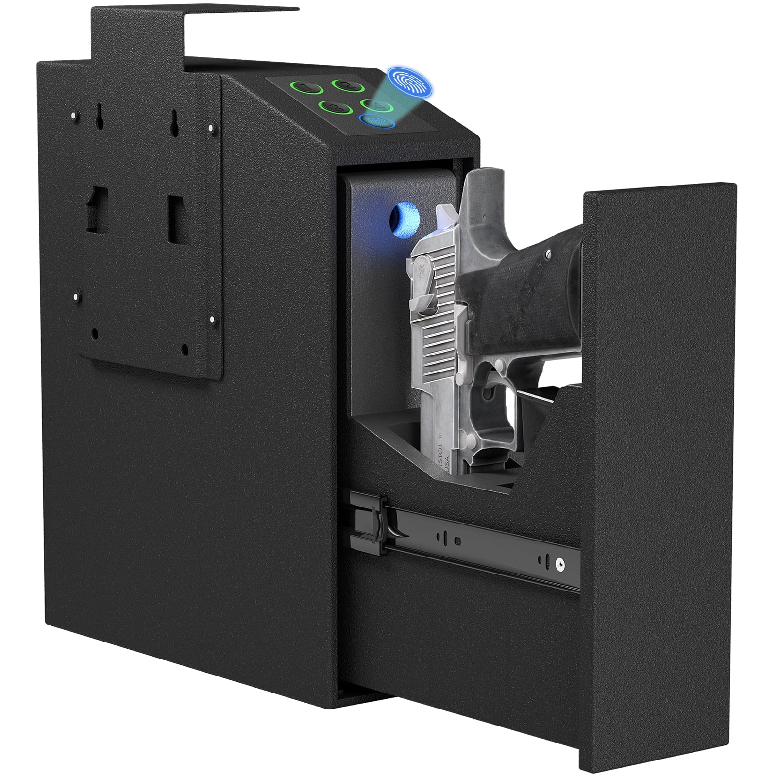 Kavey Biometric Slider Handgun Gun Safe for Nightstand, Desk, Bed Side,Truck Auto Sliding Door