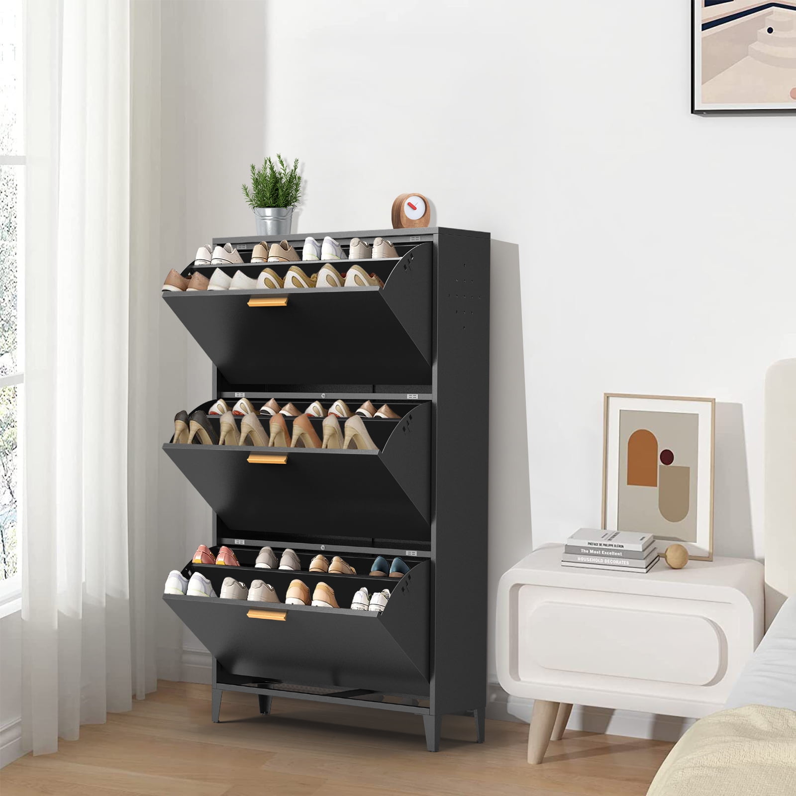 3 Tier Shoe Cabinet for Entryway Modern Shoe Storage Cabinet with Flip  Drawers
