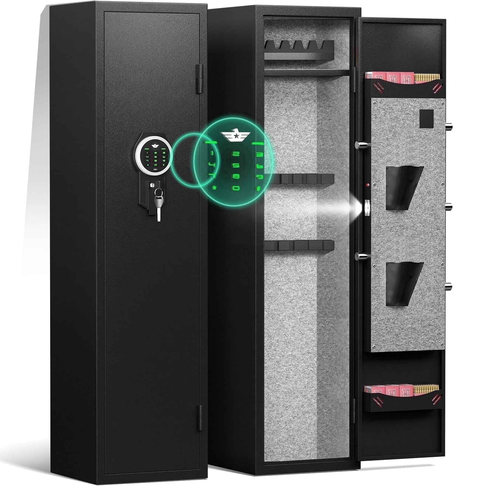 Kavey 3-5 Gun Safe, Large Long Gun Safe for Shotguns, Quick Access Digital Gun Cabinets with LED Light, Gun Safe with Adjustable Gun Rack and Removable Shelf