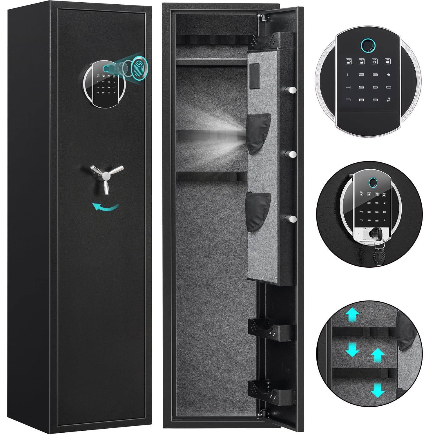 Kavey Biometric Fingerprint Gun Safe, Quick Access for 35 Long Guns & Pistols, LED Light