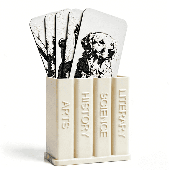 Kavilin Book Shaped Bookmark Holder, Bookmark Organizer Box for Desk & Bookshelf, Cute Bookish Storage Display for Bookmarks, Pens & Small Accessories, 2PACK(ivory white)