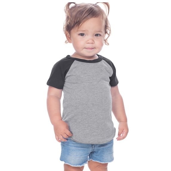 Kavio Baby Girl's Jersey Contrast Raglan Short Sleeves, Dark H. Gray/Black, 18 M