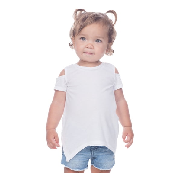 Kavio Baby Girl's Sheer Jersey Scoop Neck Cold Shoulder Short Sleeves, Wht, 18 M
