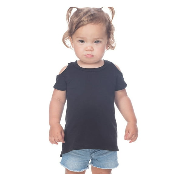 Kavio Baby Girl's Slub Jersey Scoop Neck High-Low Short Sleeves, Blk, 12 M