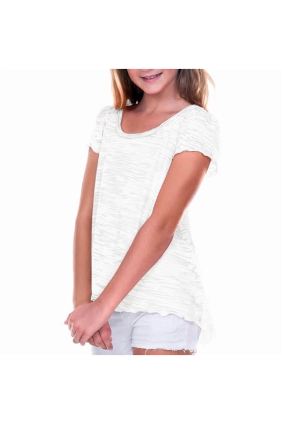 ! Big Girls 7-16 Burnout High Low Flutter Sleeve Top White S