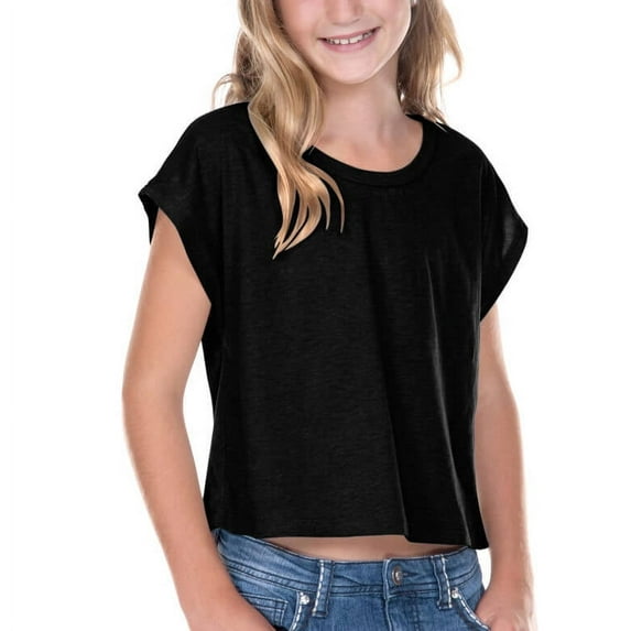 Kavio! Big Girls 7-16 Jersey Boxy Crop Tee Black XL