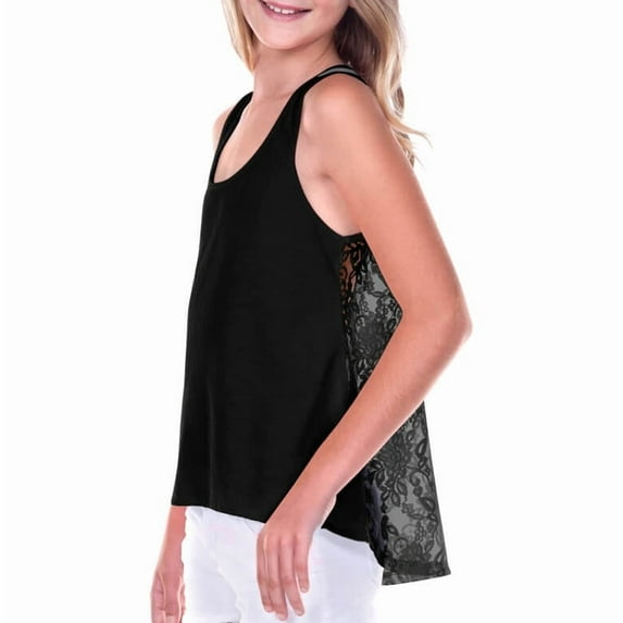 Kavio! Big Girls 7-16 Jersey High Low Lace Back Tank Black XL