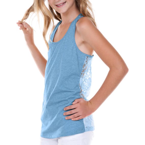 Kavio! Big Girls 7-16 Jersey Scoop Neck Lace Racer Back Tank Azure L