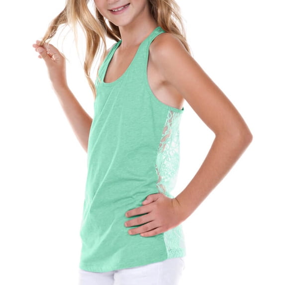 Kavio! Big Girls 7-16 Jersey Scoop Neck Lace Racer Back Tank Ice Green XL