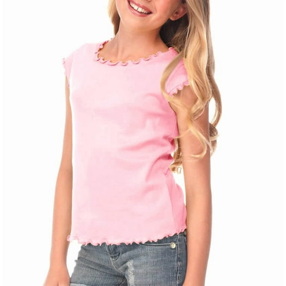Kavio! Big Girls 7-16 Lettuce Edge Scoop Neck Cap Sleeve Top Baby Pink XL