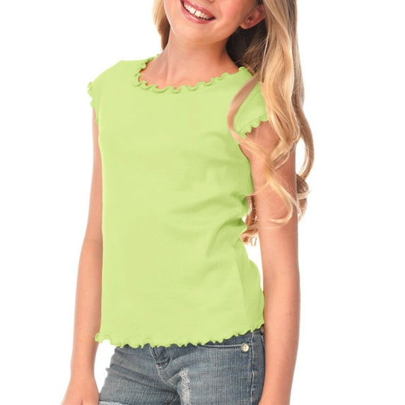 Kavio G1C0253 Girls 7-16 Lettuce Edge Scoop Neck Cap Sleeve Top-LIME-S