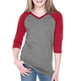 thumbnail image 1 of Kavio! Big Girls 7-16 Sheer Jersey Contrast V Neck Raglan 3/4 Sleeve Dark H.Gray/Cardinal XL, 1 of 3