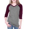 thumbnail image 1 of Kavio! Big Girls 7-16 Sheer Jersey Contrast V Neck Raglan 3/4 Sleeve Dark H.Gray/Pinot XL, 1 of 3