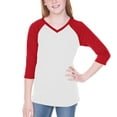 thumbnail image 1 of Kavio! Big Girls 7-16 Sheer Jersey Contrast V Neck Raglan 3/4 Sleeve White/Red XL, 1 of 3