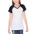 thumbnail image 1 of Girls 7-16 Sheer Jersey Contrast V Neck Raglan Short Sleeve, Style GJP0567, 1 of 1