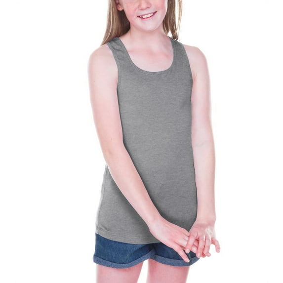 Girls 7-16 Sheer Jersey Scoop Neck Tank Dark Heather Gray S
