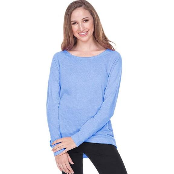Kavio Girl's SHEER JERSEY RAW EDGE SCOOP NECK HIGH LOW RAGLAN LONG SLEEVE T-Shirt