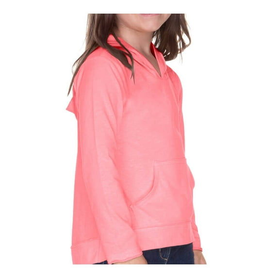 Kavio! Girls 3-6X Jersey RawEdge High Low Long Sleeve Hoodie w.Pouch Flamingo 3
