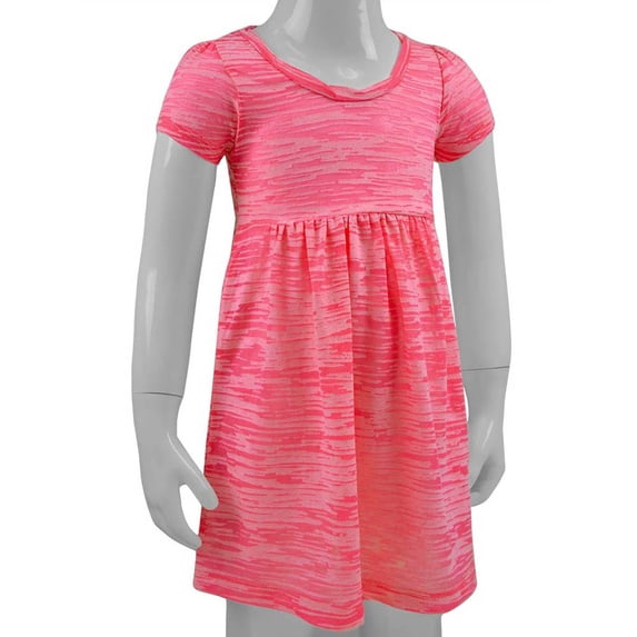 Kavio! Little Girls 3-6X Striped Burnout Baby Doll Short Sleeve Dress Pink Flash 3