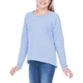 thumbnail image 1 of Kavio! Girls 7-16 French Terry Raw Edge Raglan High-Low Long Sleeve Azure XL, 1 of 1