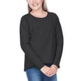 thumbnail image 1 of Kavio! Girls 7-16 French Terry Raw Edge Raglan High-Low Long Sleeve Black S, 1 of 1