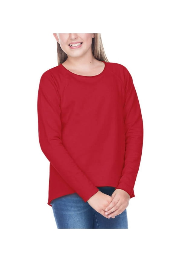 ! High-Low Raw Edge French Terry Long Sleeve T-Shirt (Girl's)
