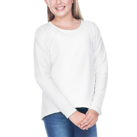 Kavio! Girls 7-16 French Terry Raw Edge Raglan High-Low Long Sleeve White L