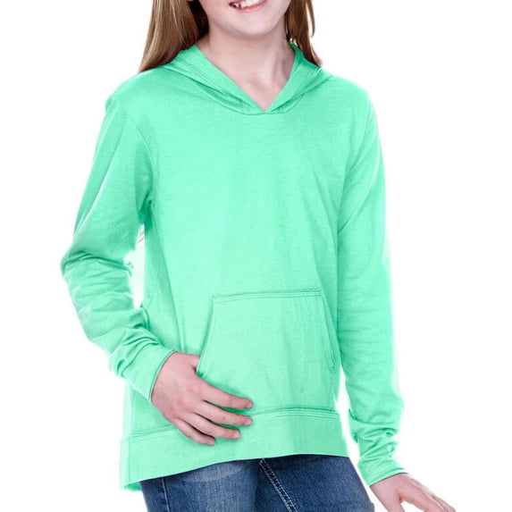 Kavio! Girls 7-16 Jersey RawEdge High Low Long Sleeve Hoodie w.Pouch Ice Green XL