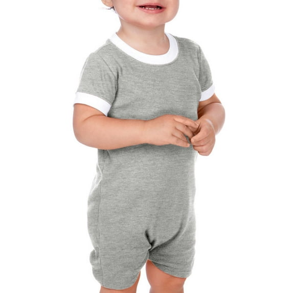 Unisex Infants Scoop Neck Short Sleeve Romper Ht. Gray/White 18M