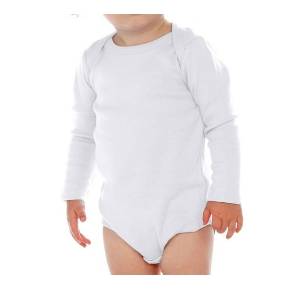 Kavio I1C0268 Infants Lap Shoulder Long Sleeve Onesie-White-12M
