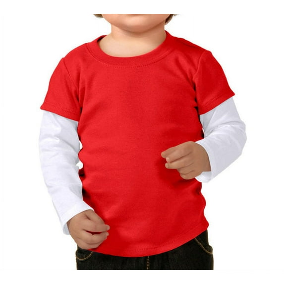 Unisex Infants Two-fer Long Sleeve Top Red/White 6M
