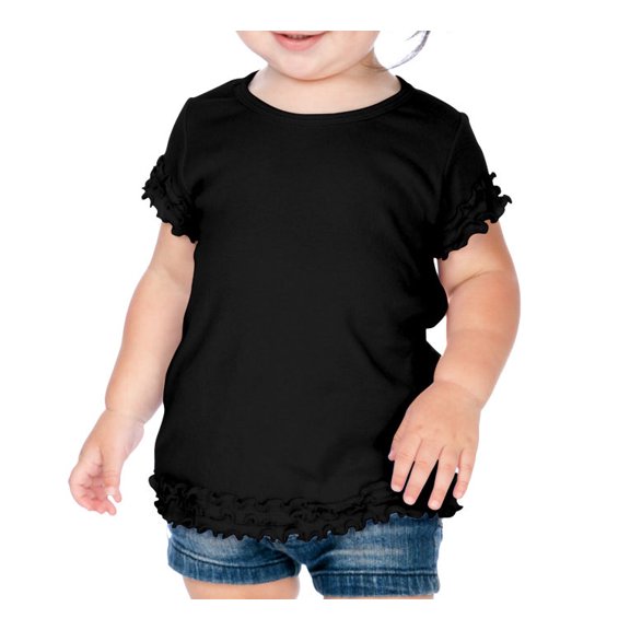 Kavio I1C0334 Infants Crew Neck Lettuce Edge Short Sleeve-Black-12M