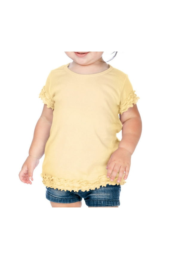I1C0334 Infants Crew Neck Lettuce Edge Short Sleeve-Butter-6M