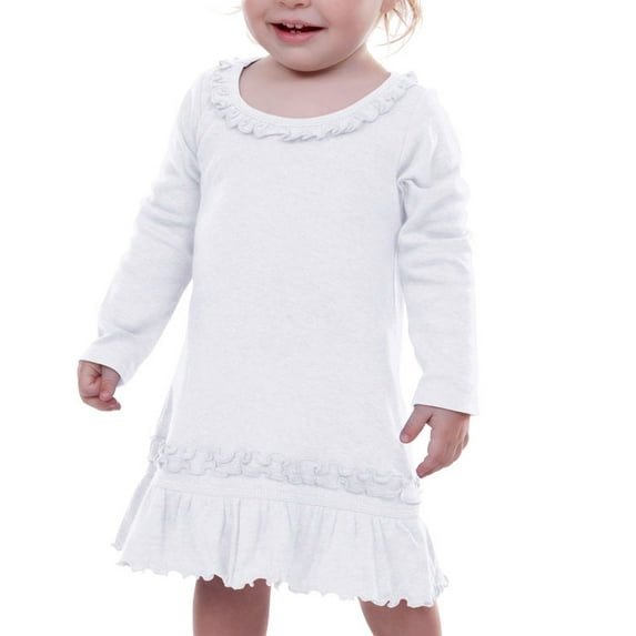 Kavio I1C0565 Infants Sunflower Long Sleeve Dress-White-6M