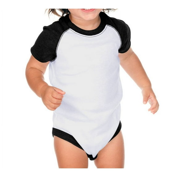 Kavio I1P0508 Infants Raglan Short Sleeve Bodysuit.(Replaces 190)-White/Black-12M
