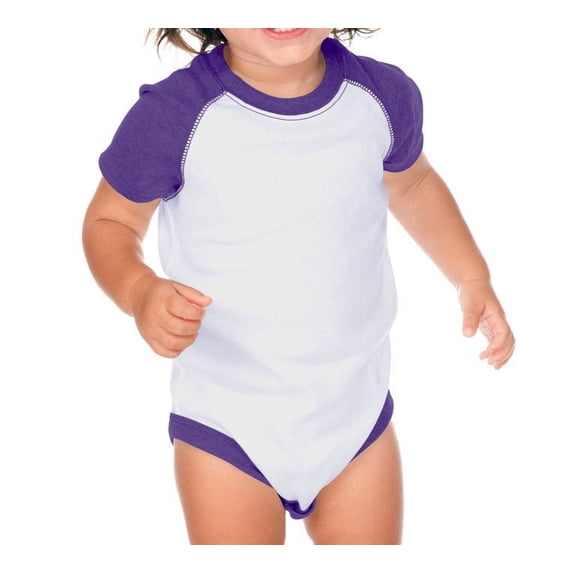 Kavio I1P0508 Infants Raglan Short Sleeve Bodysuit.(Replaces 190)-White/Grape-18M