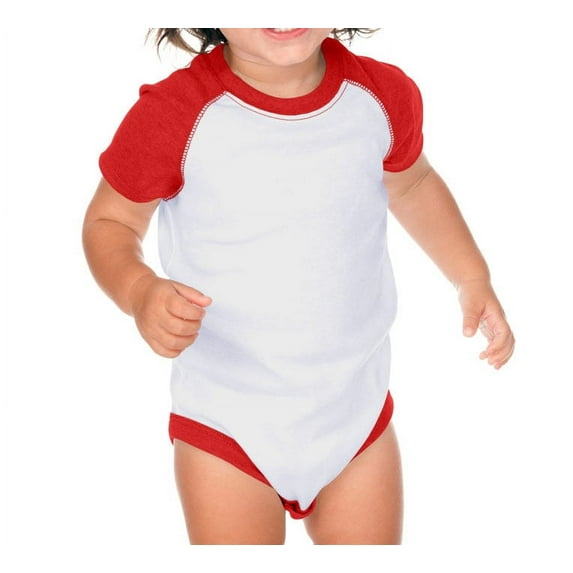 Kavio I1P0508 Infants Raglan Short Sleeve Bodysuit.(Replaces 190)-White/Red-24M