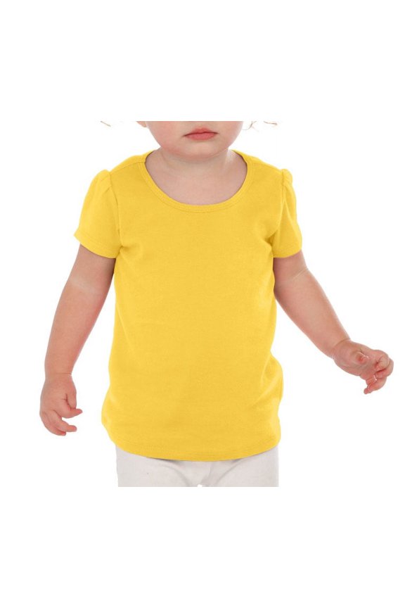 I1P0543 Infants Scoop Neck Puff Sleeve-Yellow-18M