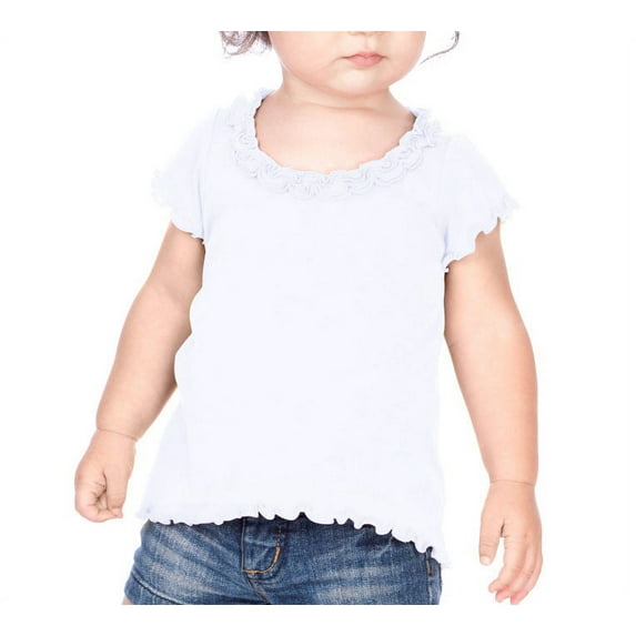 Kavio I1P0592 Infants Lettuce Edge Ruffles High Low Short Sleeve Top-White-6M