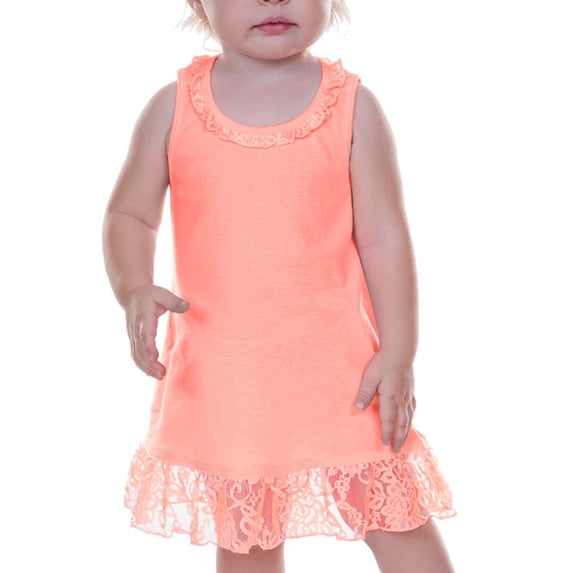 Kavio I1P0624 Infants Lace Trim A-Line Tank Dress-Flamingo-24M