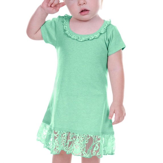 Kavio I1P0625 Infants Lace Trim A-Line Short Sleeve Dress-Ice Green-12M