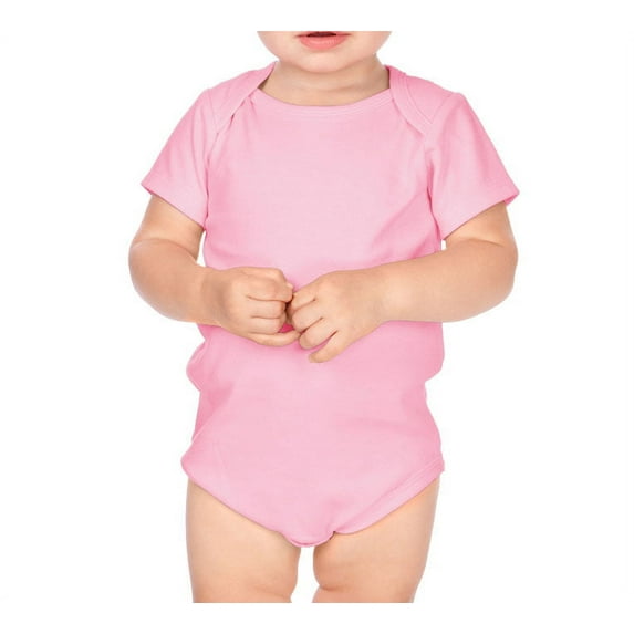 Kavio IIC0586 Infants Interlock Lap Shoulder Short Sleeve Bodysuit-Baby Pink-3m