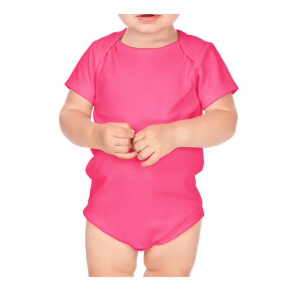Kavio IIC0586 Infants Interlock Lap Shoulder Short Sleeve Bodysuit-Hot Pink-12M