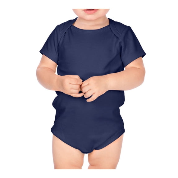 Kavio IIC0586 Infants Interlock Lap Shoulder Short Sleeve Bodysuit-Navy-12M