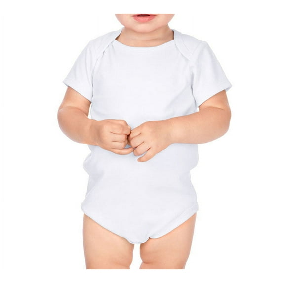 Kavio IIC0586 Infants Interlock Lap Shoulder Short Sleeve Bodysuit-White-3m